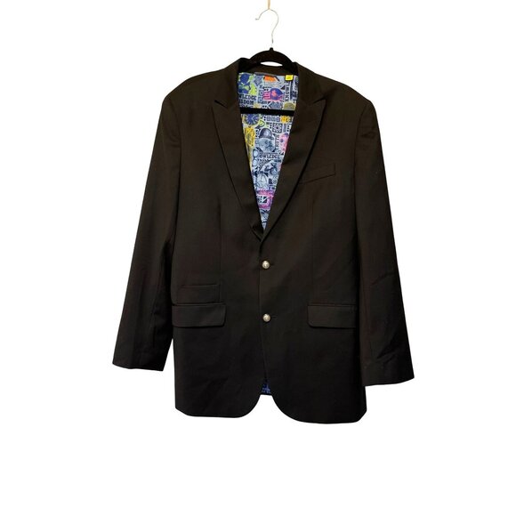 Robert Graham Mens Black Blazer With Colorful Artistic Lining Size 44 - Picture 1 of 8